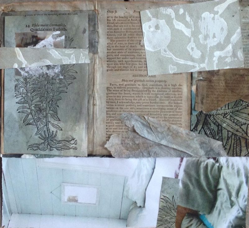 Here Rest (Collage Mixed Media Photographs watercolor on paper and printed papers woodblock on paper) by Varya Pershyn