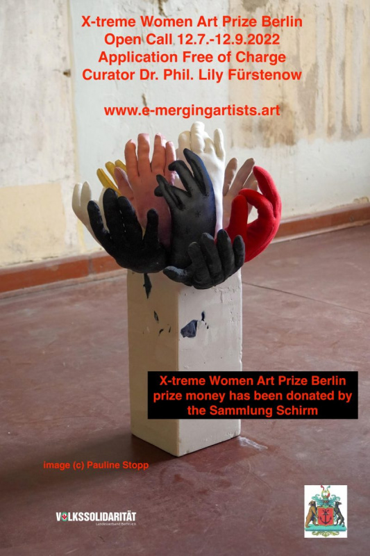 Berlin is the global place to be in contemporary arts. Extreme conditions call for extreme actions. X-treme Women Art Prize Berlin is initiated to support women in arts. It is organised by curator Dr. phil. Lily Fürstenow and the artist Martina Singer – winners of the scholarship of the Deutscher Künstlerbund /Bundesprogramm Neustart Kultur, who contributed in 2021 part of their respective scholarships to allocate the prize money for the winners. This year it is the 2nd edition of the Women Art Prize, aiming to research and support the artistic practice of Berlin women artists in the times of war, economic instabilities, gender gap and post-pandemic condition.